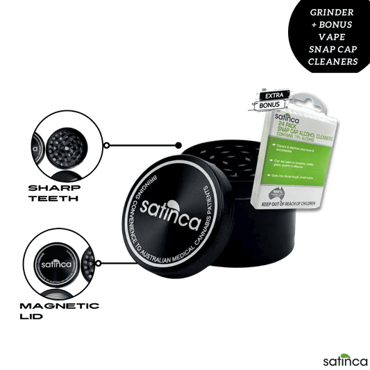 satinca 4 Part Herb Grinder With Magnetic Lid [BONUS VAPE SNAP CAP CLEANERS]