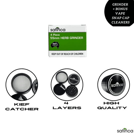 satinca 4 Part Herb Grinder With Magnetic Lid [BONUS VAPE SNAP CAP CLEANERS]