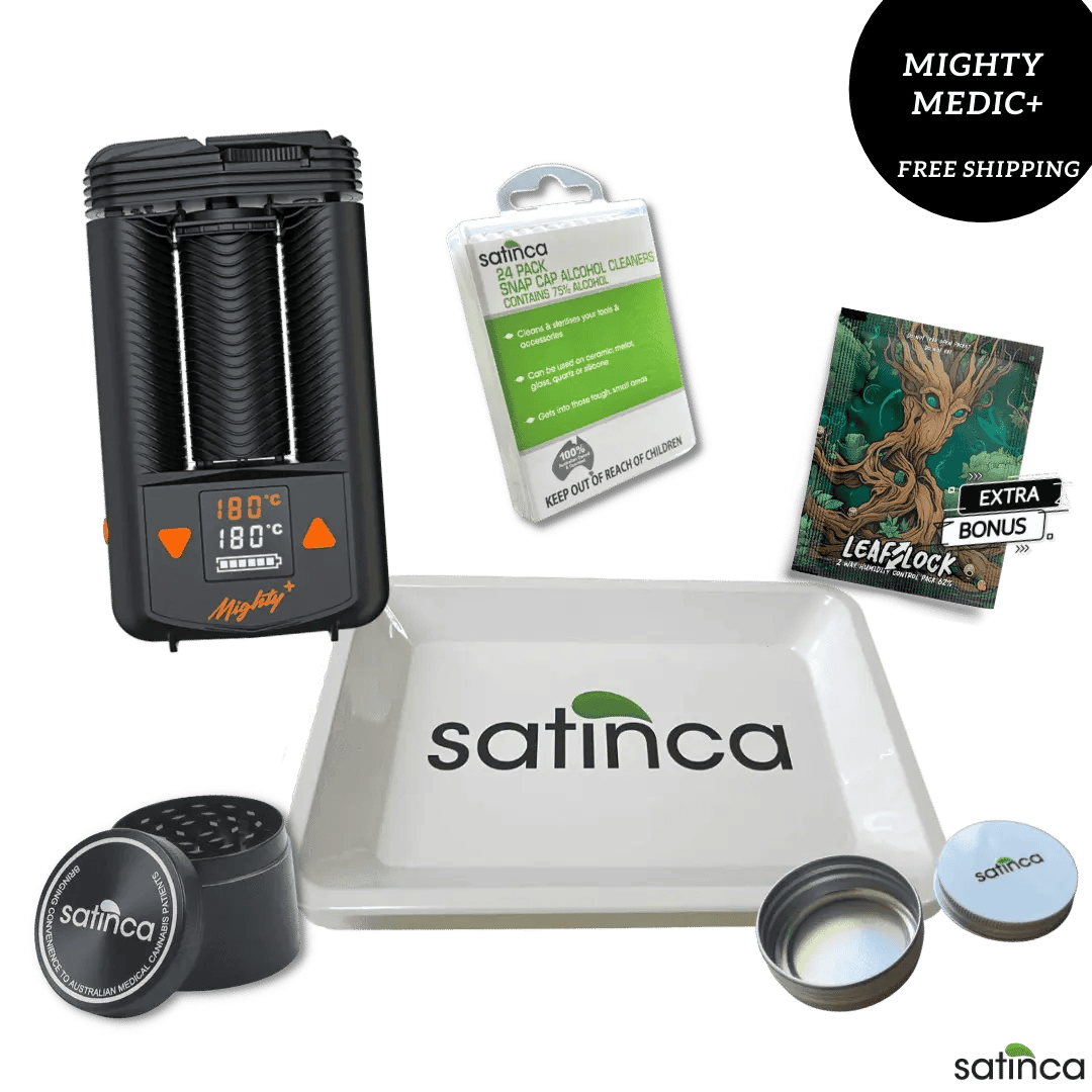 satinca x Mighty Medic+ Vape [INCLUDES BONUS LEAFLOCK HUMIDITY PACK + FREE SHIPPING]